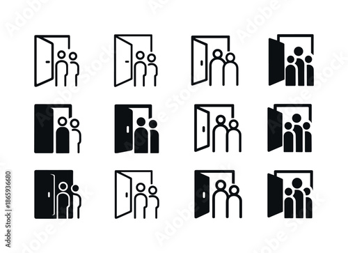 Inclusive Leadership Icons. Inclusive leadership. Icon set. Set Logo of Inclusive leadership: open door icon. harmonious logo variations of the same emblematic