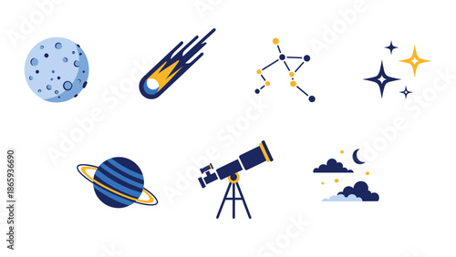 Space Elements and Astronomy Icons Set.