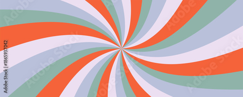 Swirl groovy starburst or sunburst background.  Sweet rotating cartoon swirl or whirlpool. Psychedelic retro colored spiral. Great for banner, poster, flyer