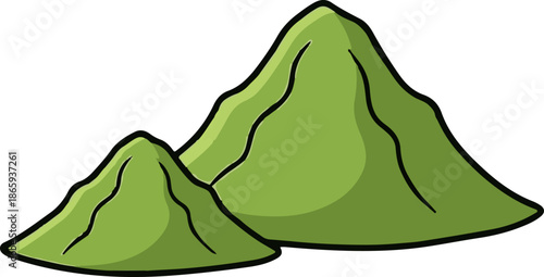 Two green, cartoon-like mounds, possibly hills or mountains