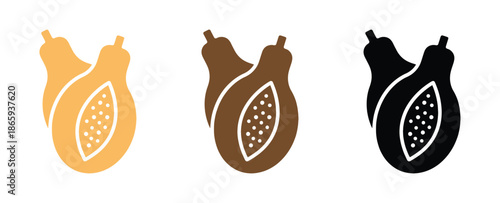 Papaya, silhouette icons set with lettering. Papaya line and glyph icon, fruit and vitamin, diet sign, vector graphics, a linear pattern on a white background, eps 10.