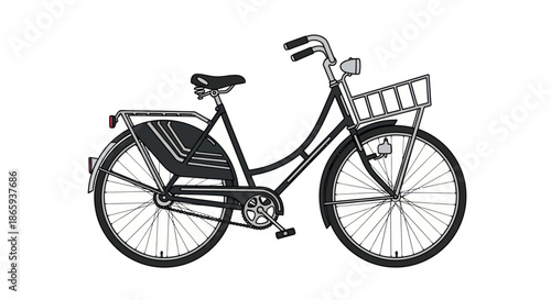 Vintage Black Bicycle with Front Basket and Rear Rack.