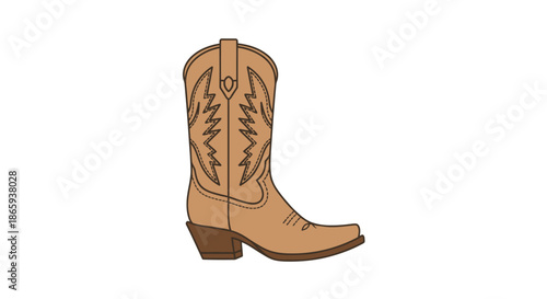 Classic Tan Leather Cowboy Boot with Intricate Stitching.