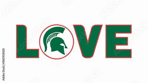 Text "LOVE" with a Spartan helmet graphic replacing the letter "O