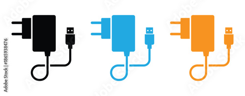 Colorful USB chargers and cables in modern design. Charger adapter icon. flash drive sign. usb charging. Mobile phone charger. usb cell phone charger clip art.

