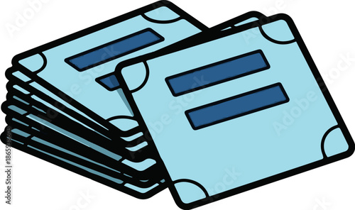Stack of light blue paper sheets, each with two dark blue rectangular bars