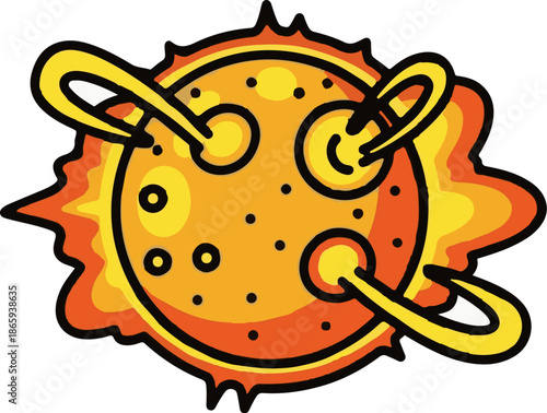 Stylized sun with corona and orbital elements