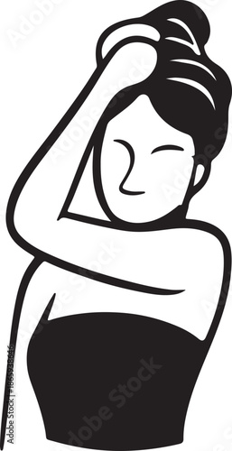 A woman gracefully styling her hair in a neat bun, captured in a minimalist illustration