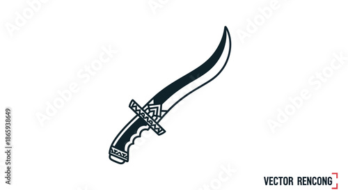 Black and White Curved Blade Knife Illustration.