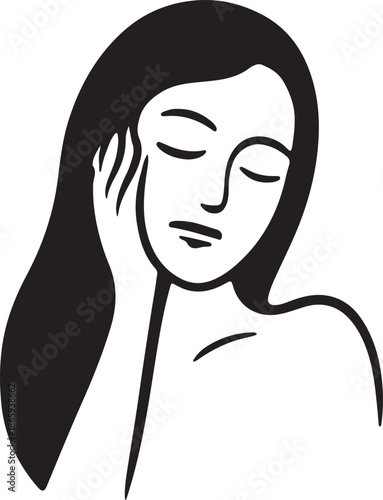 A peaceful and contemplative woman with closed eyes and a hand gently resting on her face