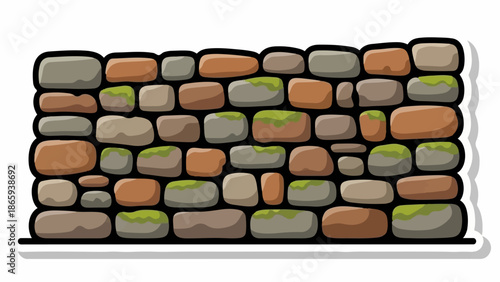Textured stone wall with moss patches, cartoon style