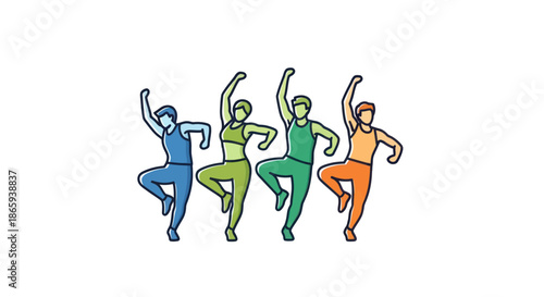 Group of Dancers in Colorful Outfits Performing a Synchronized Routine.