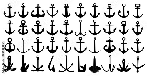 Big set of sea anchor silhouettes.
