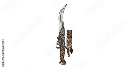 Ornate Fantasy Dagger with Decorative Scabbard and Intricate Blade Design.