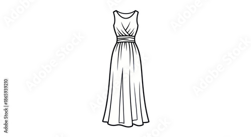 Elegant Sleeveless Maxi Dress with Empire Waist and Flowing Skirt.
