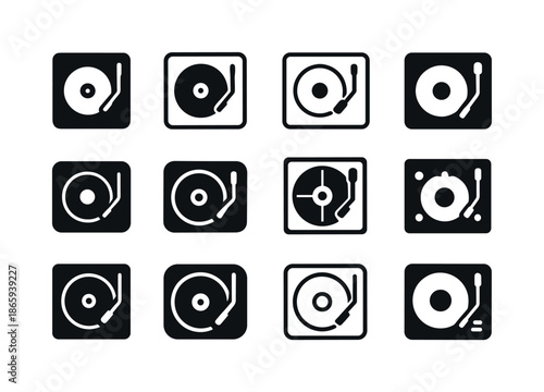 Music Festival Icons. Attending a music festival. Icon set. Set Logo of Attending a music festival: DJ turntable. harmonious logo variations of the same