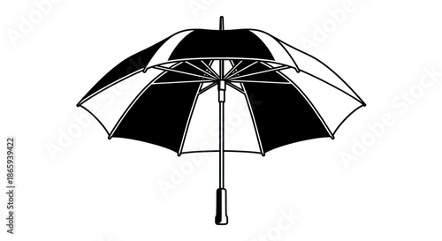 Classic Open Black and White Striped Umbrella Illustration.