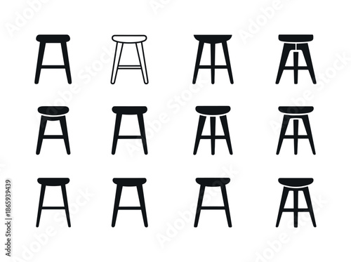 Bar Stool Icon Set. Bar stool leg. Icon set. Set Logo of Bar stool leg: Wooden Tapered Leg. harmonious logo variations of the same emblematic concept, each