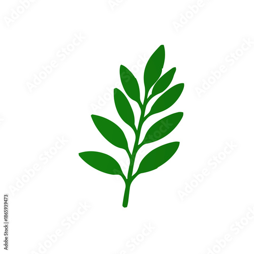 A simple, stylized illustration of a green leafy branch on a white background.