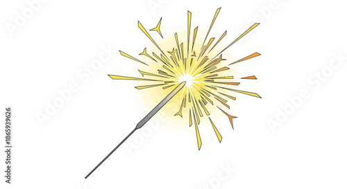 Sparkling Gold Sparkler with Bright Light and Metallic Stick.