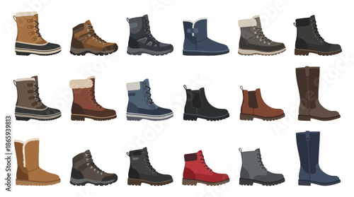 Collection of Various Boots for Fashion.