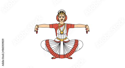 Indian Classical Dancer in Traditional Costume Performing Pose.