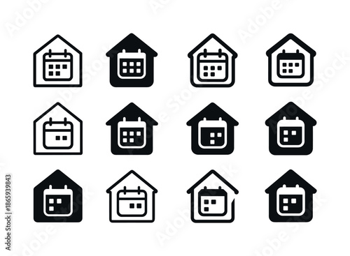 Remote Work Icons. working from home. Icon set. Set Logo of working from home: remote work with calendar icon. harmonious logo variations of the same
