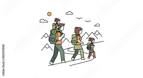 Family Hiking Adventure: Parents and Children Exploring the Mountains Together.