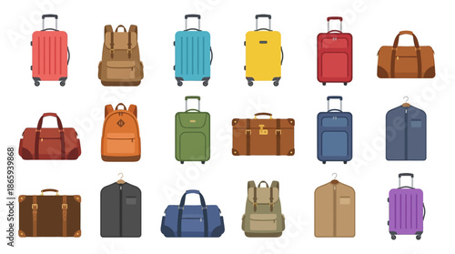 Collection of Various Colored Suitcases and Luggage.