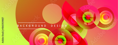 Abstract vibrant circles overlap. Yellow, orange, red hues create dynamic visual effect. Text reads background design.