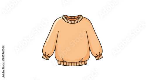 Cute Peach Cartoon Sweater Illustration with Ribbed Details.
