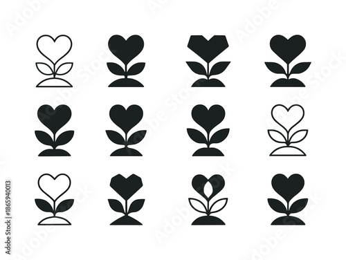 Self-Compassion Logo Variations. Self-compassion and self-acceptance practices. Icon set. Set Logo of self-compassion and self-acceptance practices: heart