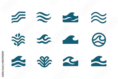 Stream Logo Variations. Stream. Icon set. Set Logo of stream: gentle water wave. harmonious logo variations of the same emblematic concept, each with different
