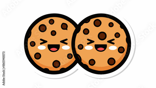 Two happy chocolate chip cookies with cheerful faces, representing friendship and joy