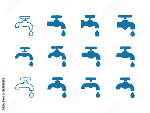 Water Treatment Icons. Water treatment. Icon set. Set Logo of water treatment: clean water tap icon. harmonious logo variations of the same emblematic concept,