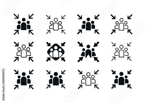 Evacuation Icon Set. Evacuation center. Icon set. Set Logo of evacuation center: emergency assembly icon. harmonious logo variations of the same emblematic