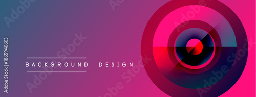 Abstract gradient banner. Concentric circles, vibrant purple hues, modern design elements. Text reads background design.