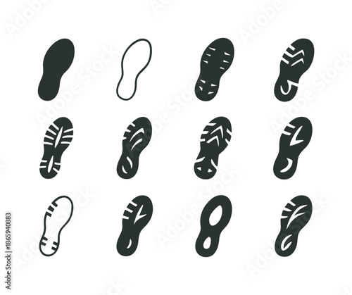 Running Logo Collection. Running. Icon set. Set Logo of Running: shoe tread mark. harmonious logo variations of the same emblematic concept, each