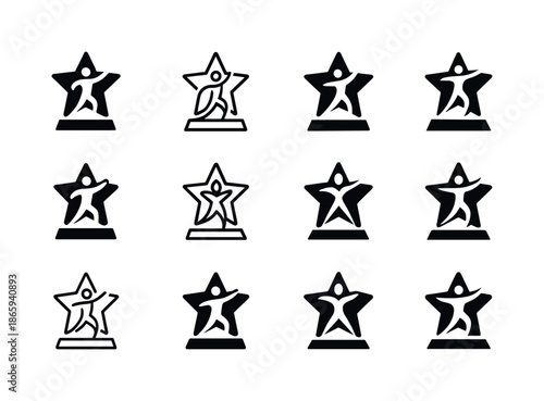 Dancing Logo Variations. Dancing for TV shows and talent competitions. Icon set. Set Logo of Dancing for TV shows and talent competitions: star-stage