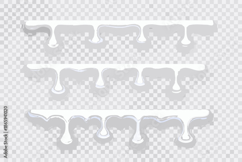 Realistic white dripping paint or cream textures on a transparent background