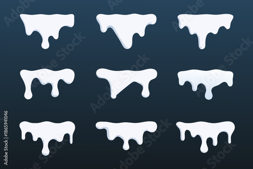 A collection of white dripping paint or liquid shapes on a dark background