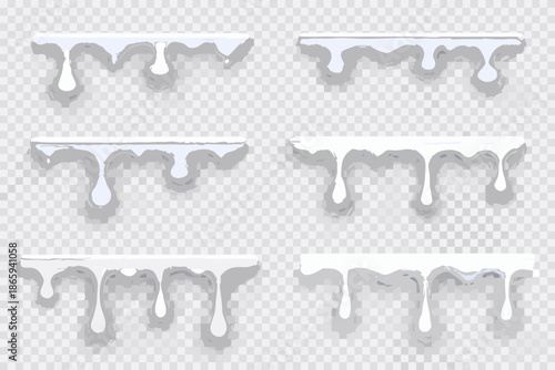 Realistic dripping paint or icing elements set on a transparent background