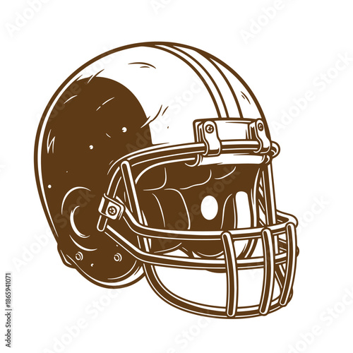 American football helmet with face guard and straps  protective gear for players in sports