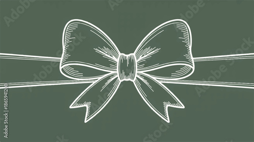 A white line drawing of a decorative bow on a dark green background.  