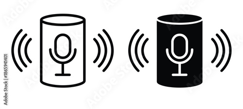 Smart speaker voice assistants. Voice assistance icon vector, representing AI-powered interaction and smart technology. for digital assistants, smart home devices, voice control apps.