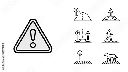 Person in protective headgear with caution and warning signs around