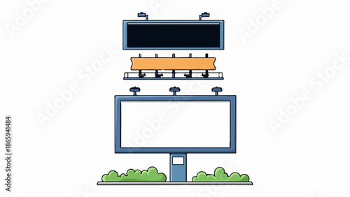 Two outdoor billboards, one above another, with a connecting beam