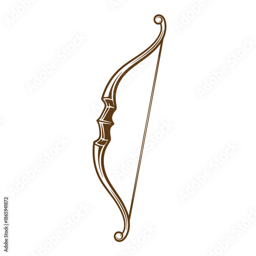 Brown bow and arrow for hunting or sport shooting isolated on transparent background