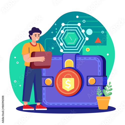Flat style illustration showing wallet security