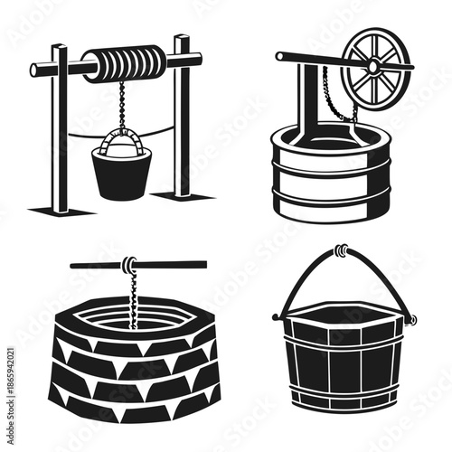 Traditional water well illustrations